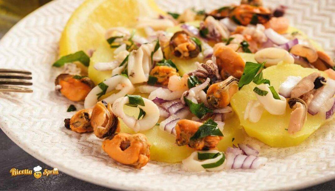 Insalata di patate con calamari e gamberi un tripudio di bontà