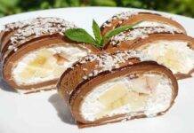 Rotolo alle nocciole con crema al latte e frutta