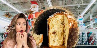 Un panettone ed una donna spaventata