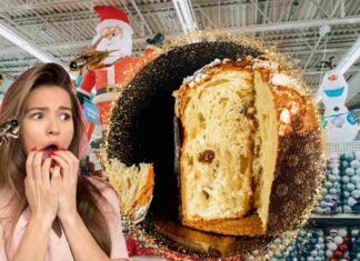 Un panettone ed una donna spaventata