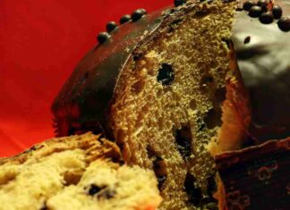 Un panettone al cioccolato artigianale nel dettaglio