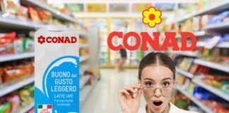 Latte Conad in un supermercato ed una donna stupita