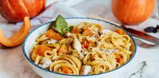 Pasta con zucca arrostita e mozzarella